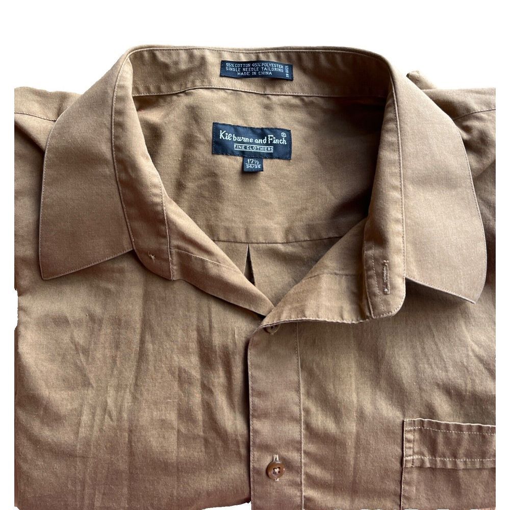 Kilburne and Finch Mens Size 17.5 34/35 Fine Clothiers Long Sleeve Brown Shirt - Picture 7 of 7